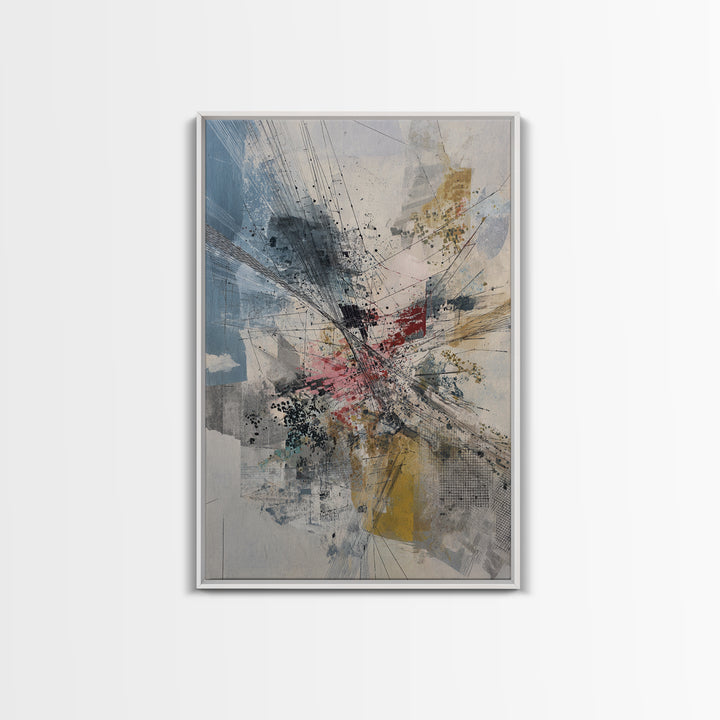 Dynamic Urban Network Abstraction Canvas Print, Abstract Wall Art, Modern Office Decor, Contemporary Blue Beige Home Decor
