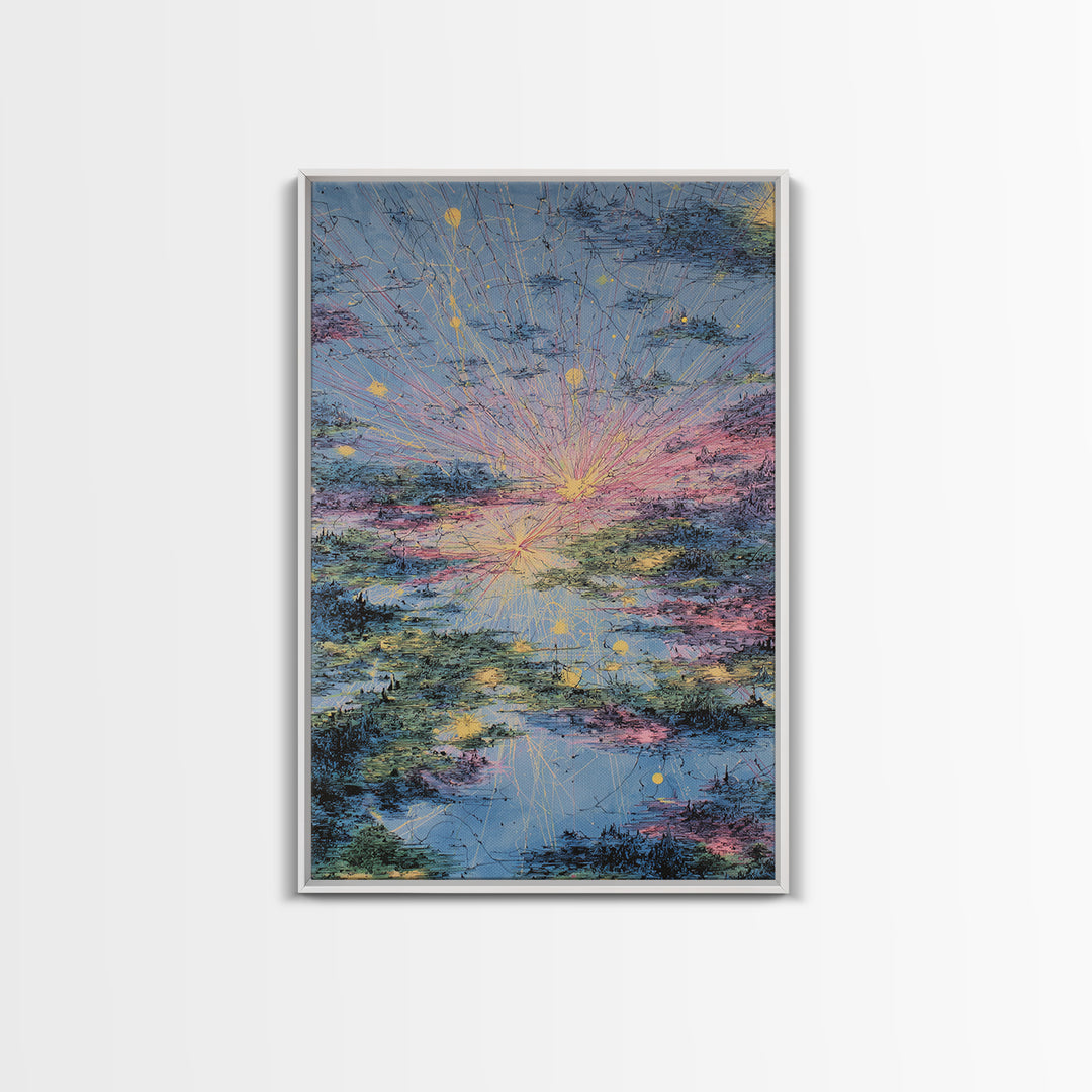 Pastel Sunrise Reflections Over Water Canvas Print, Abstract Wall Art, Dreamy Wall Art, Modern Blue Pink Home Decor Gift