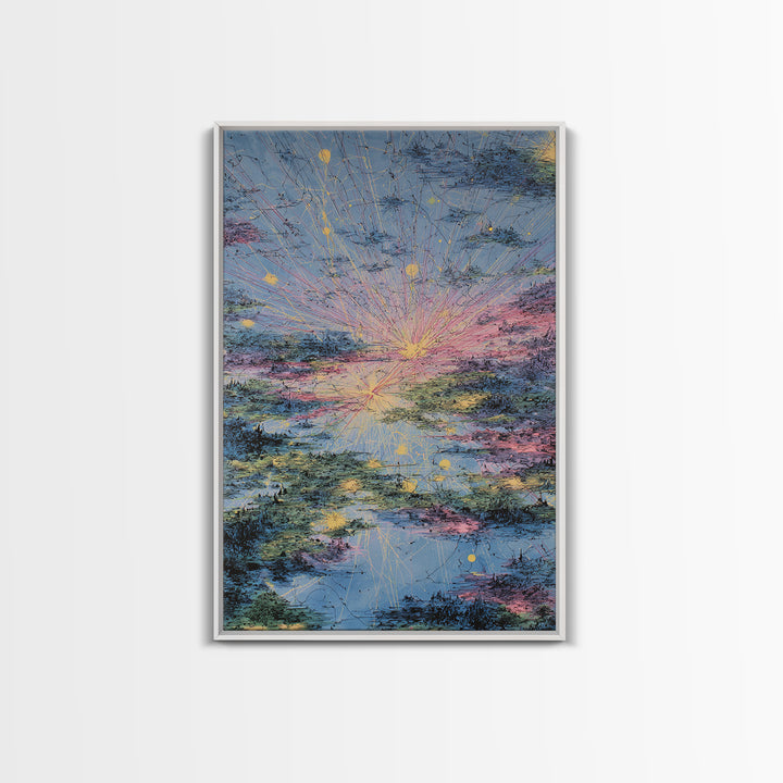Pastel Sunrise Reflections Over Water Canvas Print, Abstract Wall Art, Dreamy Wall Art, Modern Blue Pink Home Decor Gift