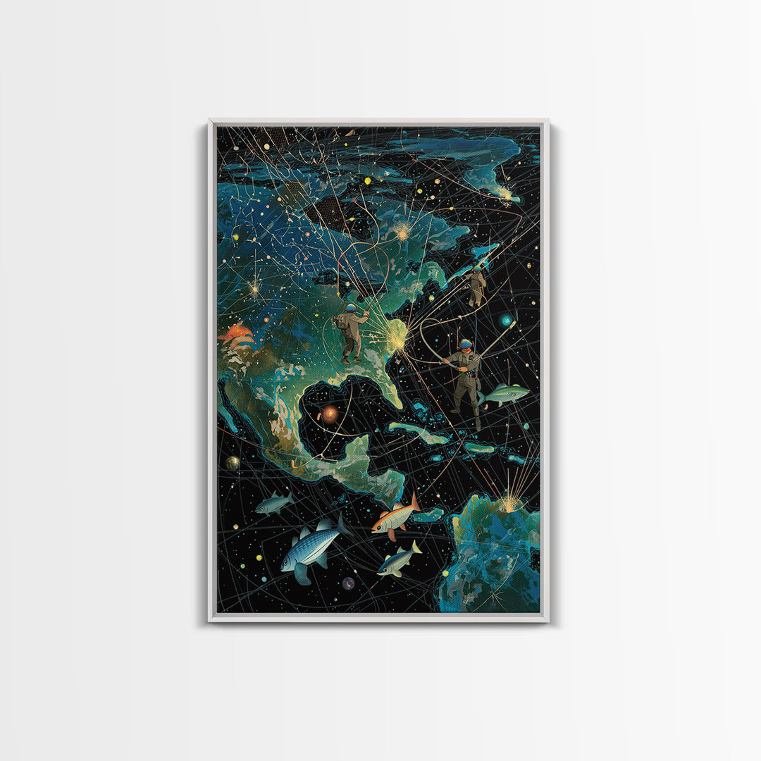 Cosmic North America Astronaut Map Canvas Print, Afrofuturism Wall Art, Modern Adventure Poster For Home Office Decor Gift