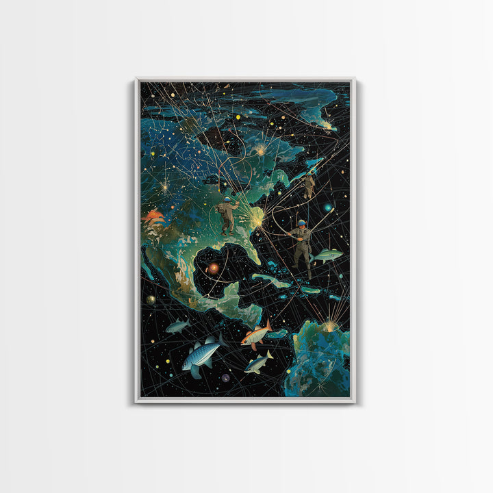 Cosmic North America Astronaut Map Canvas Print, Afrofuturism Wall Art, Modern Adventure Poster For Home Office Decor Gift