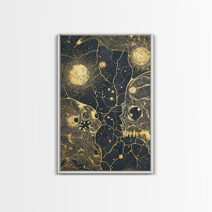 Gold Celestial Animal Constellation Wall Art, Black And Gold Canvas Print, Mystical Cosmic Decor For Living Room And Office