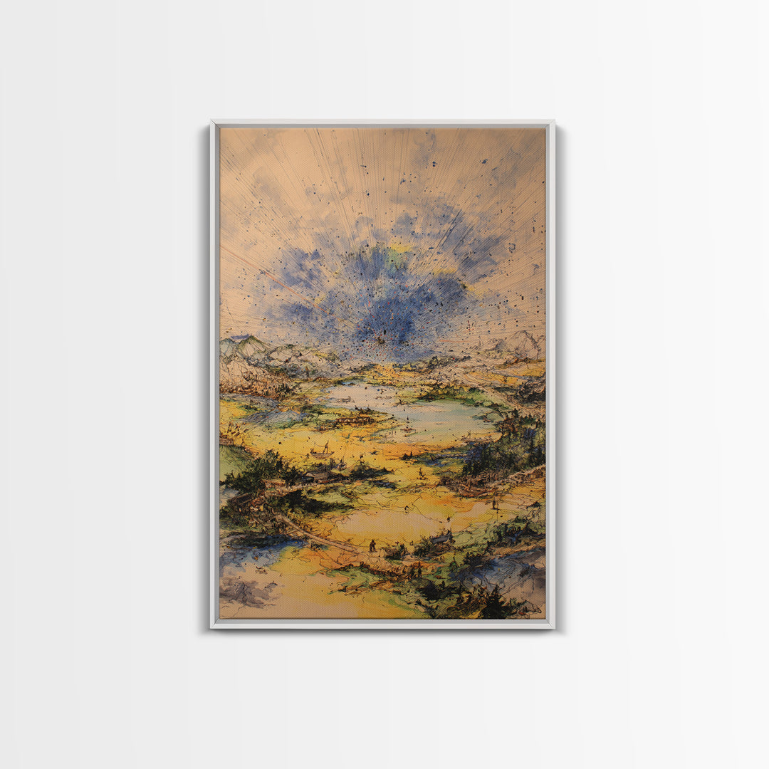 Golden Valley Storm Burst Canvas Print, Abstract Landscape Wall Art, Earth Tone Modern Home Decor For Living Room And Office Gift