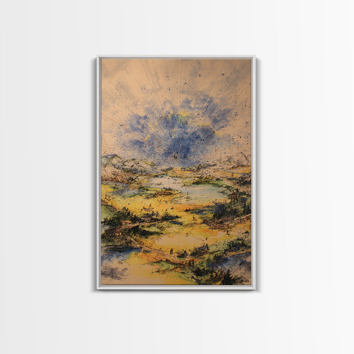 Golden Valley Storm Burst Canvas Print, Abstract Landscape Wall Art, Earth Tone Modern Home Decor For Living Room And Office Gift