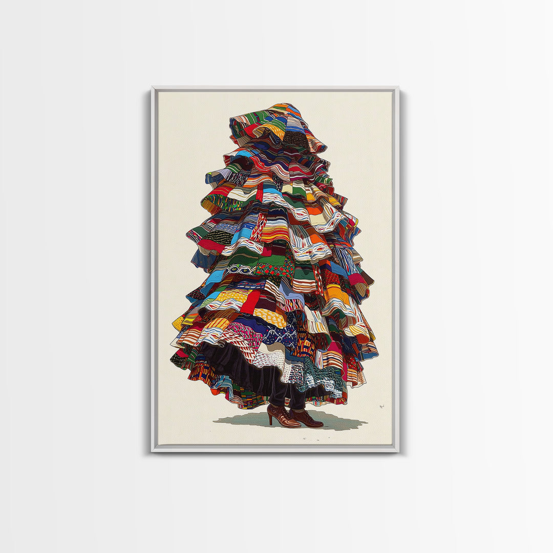 Layered Ankara Patchwork Figure Canvas Print, African Fabric Art, Bold Afrocentric Portrait, Vibrant Tribal Home Decor Gift
