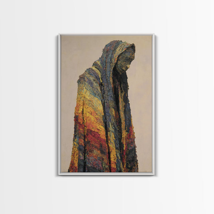 Hooded African Wanderer Wall Art, Textured Robe Portrait, Abstract Afrocentric Figure, Earth Tone Cultural Decor Canvas Print