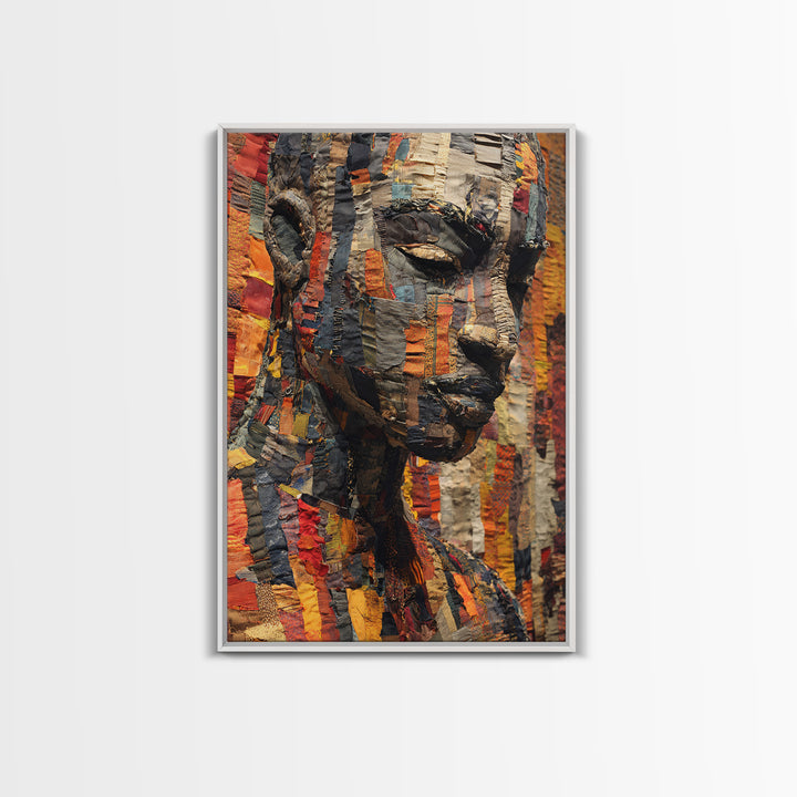 Textured African Woman Portrait Canvas Print, African Fabric Art, Black Female Art, Melanin Artwork, Cultural Home Decor