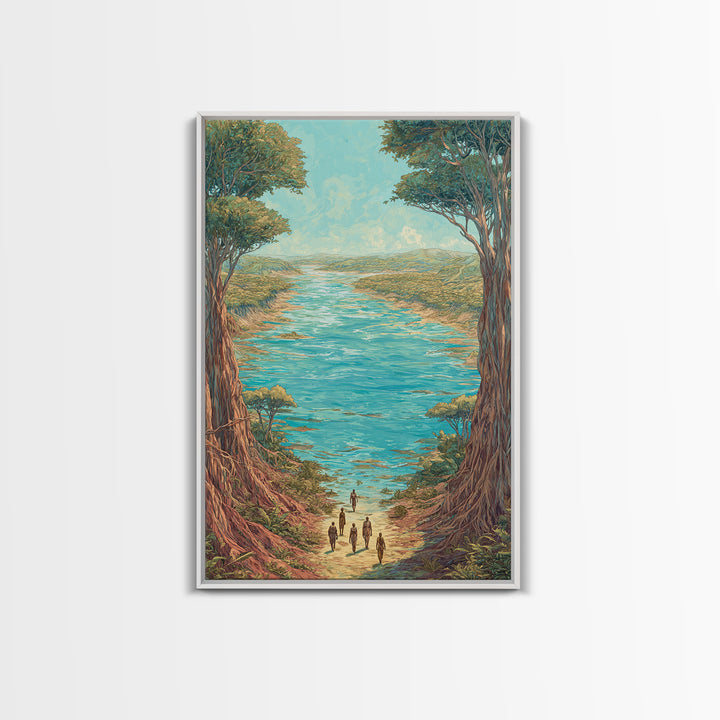 Turquoise African River Landscape Canvas Print, Jungle African, Safari Art, Nature Scene Art, Large Wall Art, Home Decor Gift