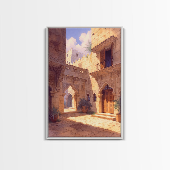 Golden African Palace Courtyard Wall Art, Arched Architecture, African Inspired, Luxury Art, Cultural Wall Decor, Home Decor Gift