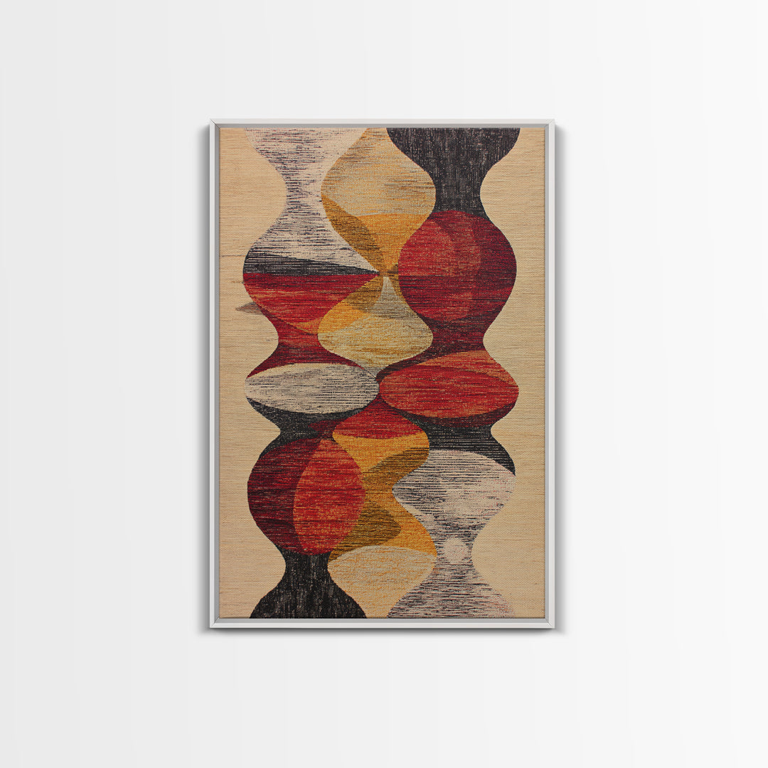 Earth Tone Abstract Textile Framed Canvas Print, African Fabric Inspired Geometric Wall Decor, Boho Minimalist Home Art Gift