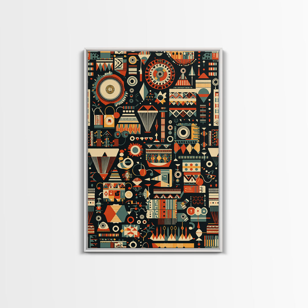 Vibrant African Tribal Symbols Canvas Print, Geometric Pattern Wall Art, Afrocentric Decor, Bold Cultural Home Gift Print