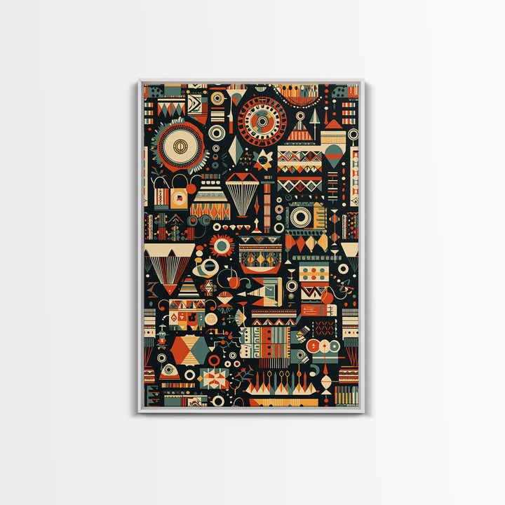 Vibrant African Tribal Symbols Canvas Print, Geometric Pattern Wall Art, Afrocentric Decor, Bold Cultural Home Gift Print