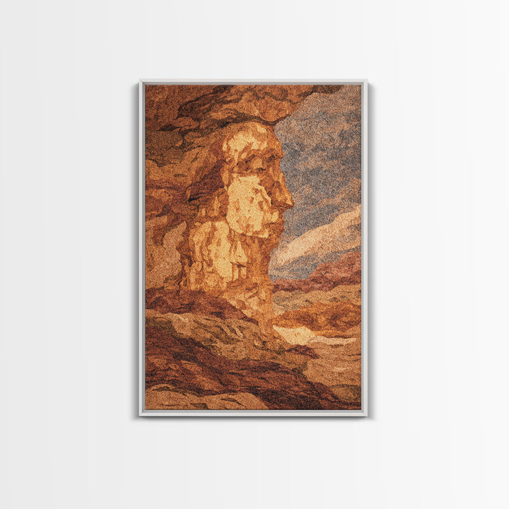 Ancient Sphinx Desert Profile Framed Canvas Print, African Egyptian Art, Terracotta Landscape Decor, Mystical Wall Art Gift