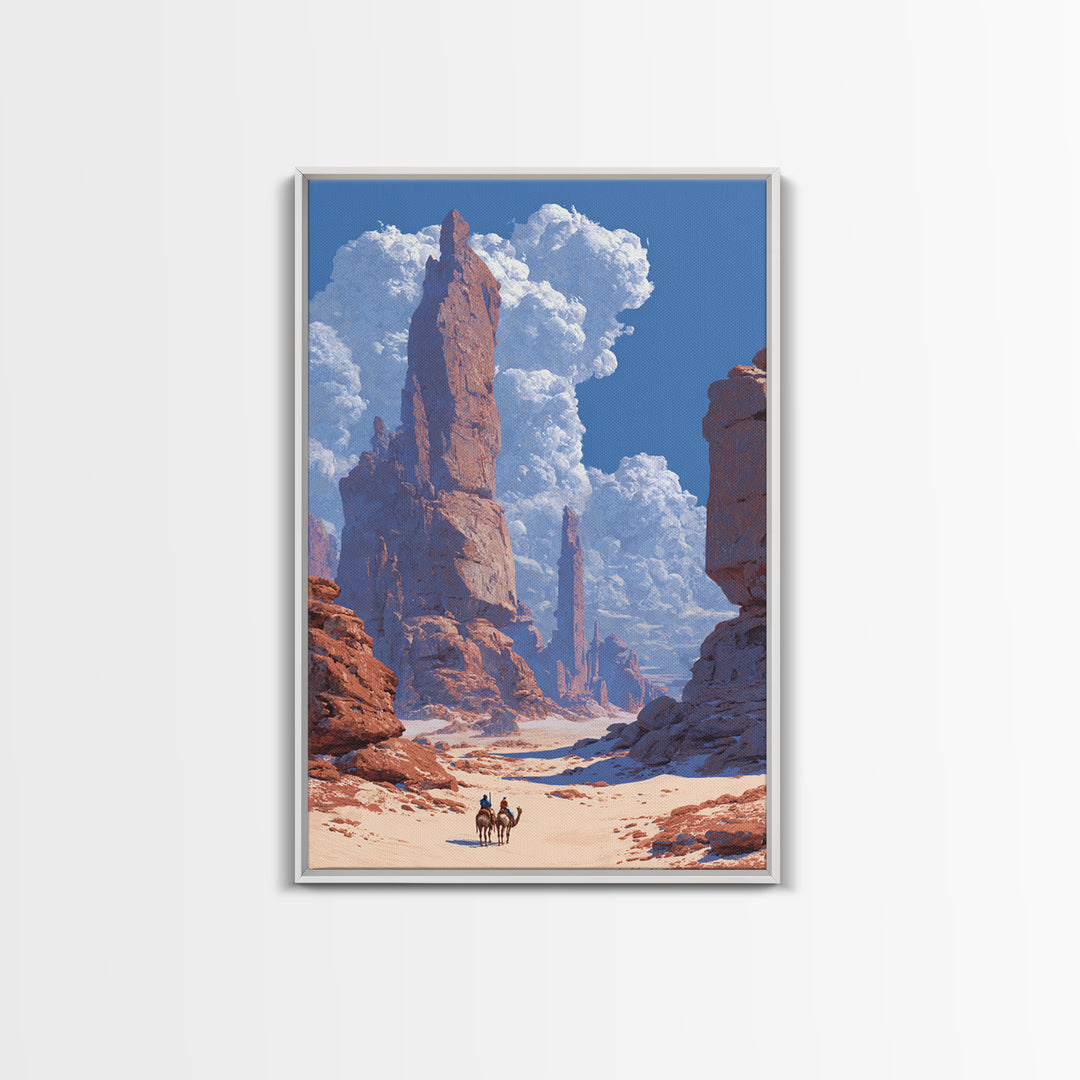 Red Desert Rock Spires With Tiny Riders Wall Art, African Landscape, Safari Art, Large Wall Art, Nature Scene Art, Office Decor