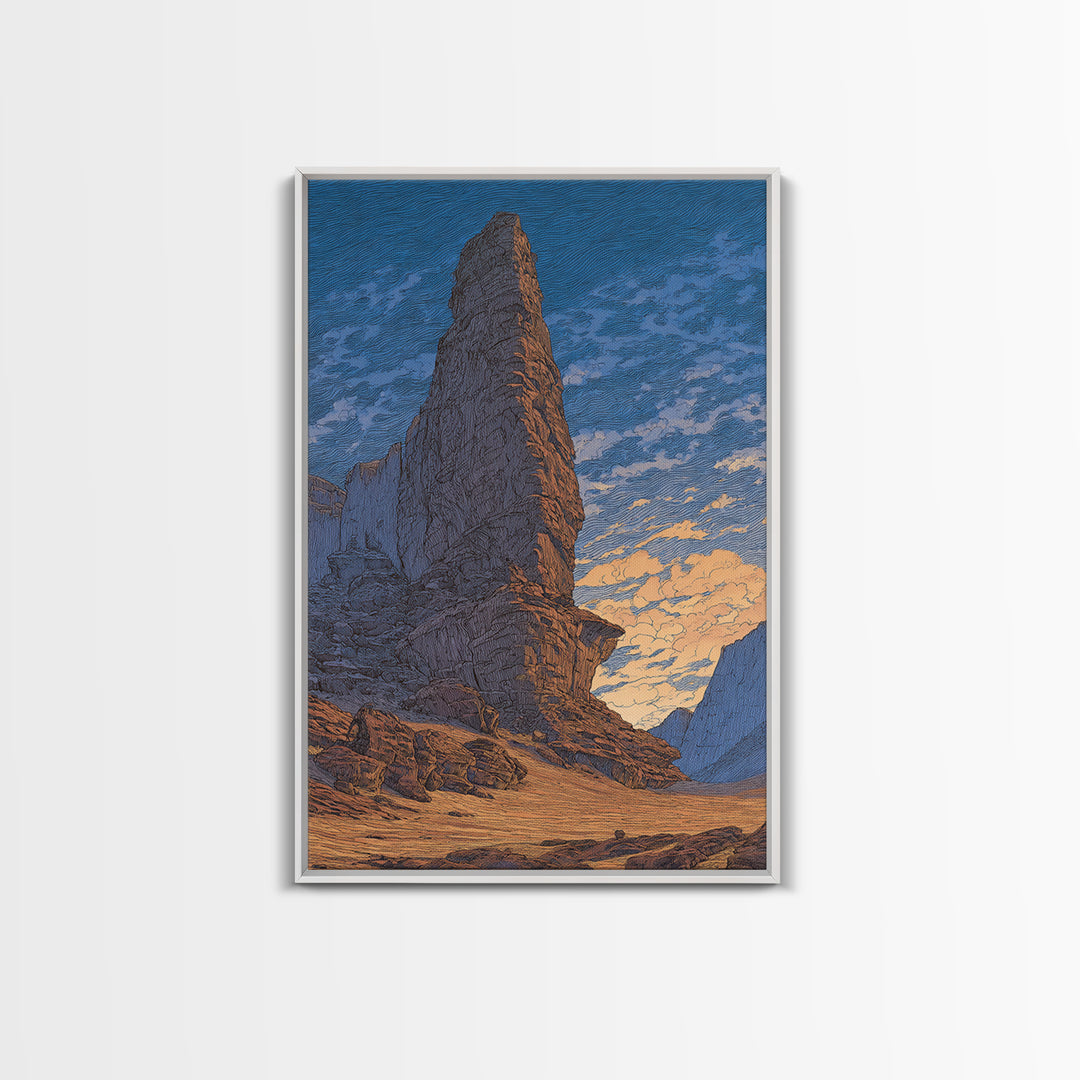 Towering Desert Monolith Under Blue Sky Wall Art, African Landscape, Modern Wall Art, Large Wall Art, Earth Tone Wall Art