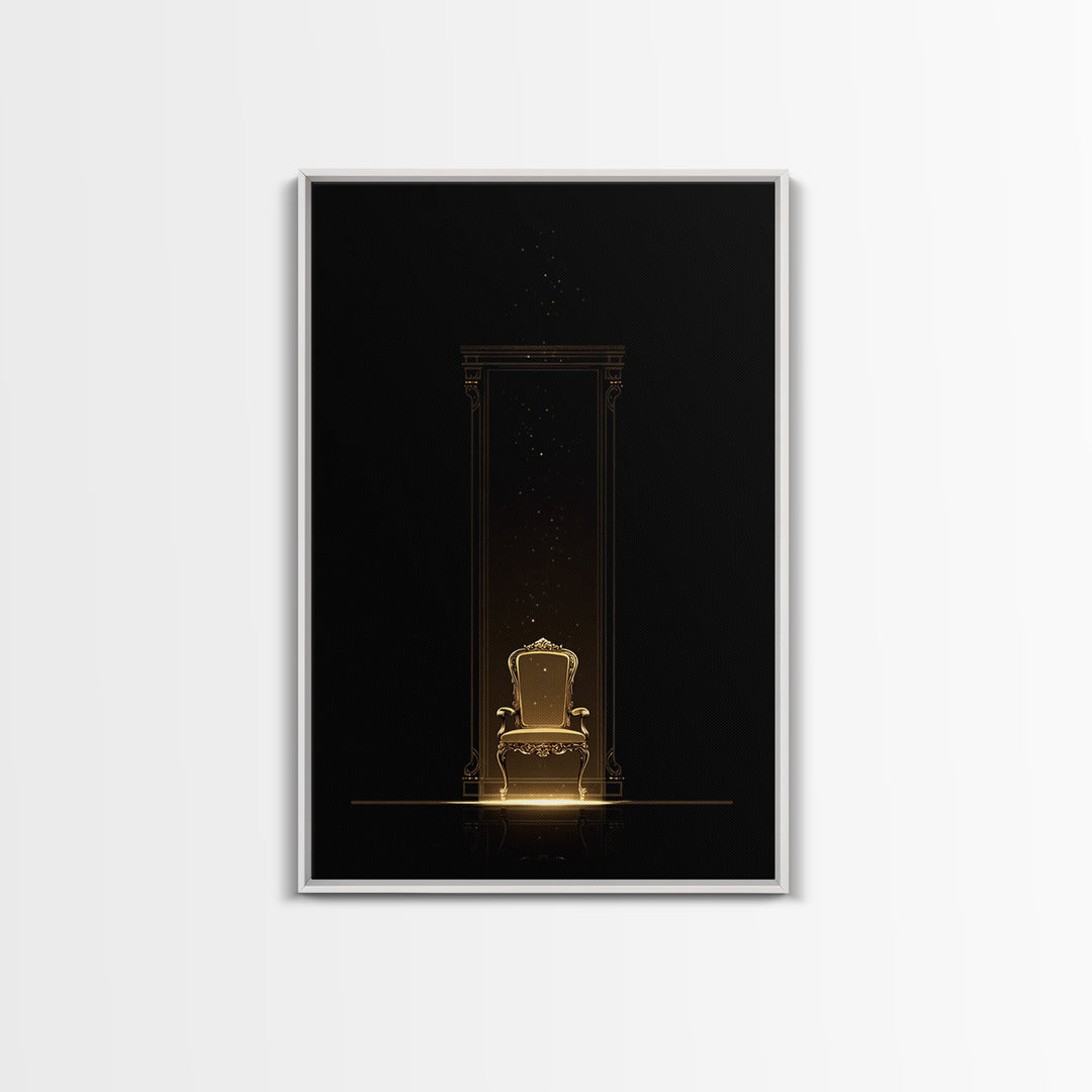 Glowing Golden Throne In Dark Portal Wall Art, Black And Gold Art, Luxury Canvas Art, Elegant Home Decor, Statement Wall Art