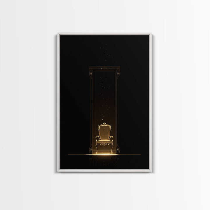 Glowing Golden Throne In Dark Portal Wall Art, Black And Gold Art, Luxury Canvas Art, Elegant Home Decor, Statement Wall Art