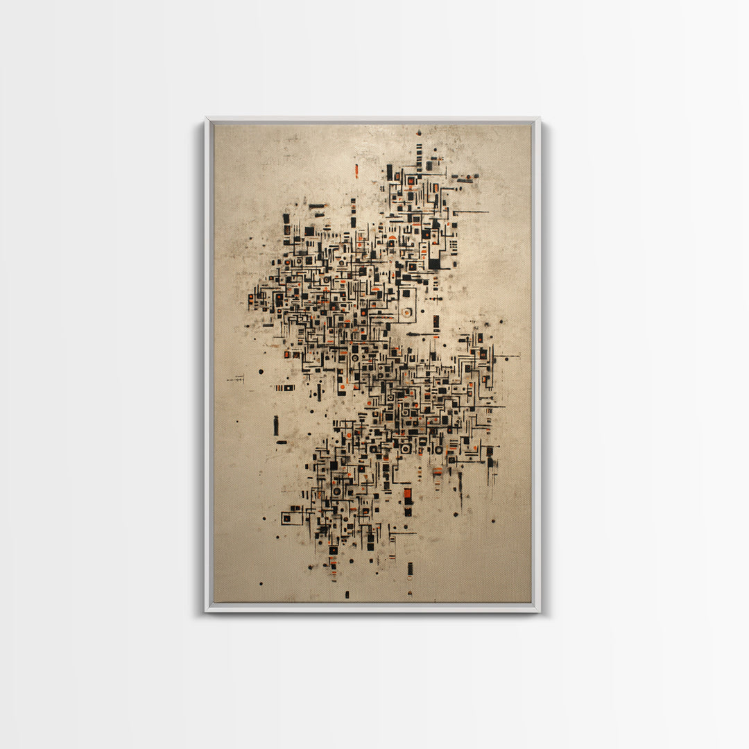 Abstract City Map Wall Art, Beige Black Geometric Canvas Print, Modern African Abstract Art, Office Decor, Urban Artwork