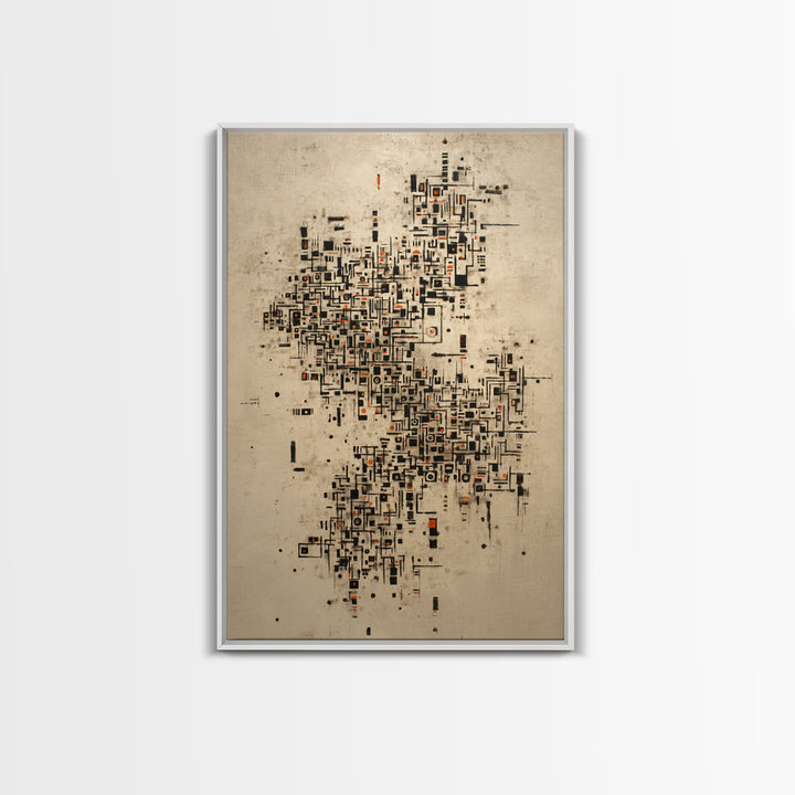 Abstract City Map Wall Art, Beige Black Geometric Canvas Print, Modern African Abstract Art, Office Decor, Urban Artwork