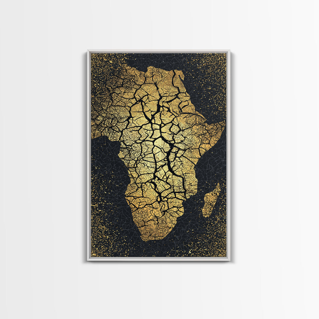 Cracked Gold Africa Silhouette Wall Art, Black Tree Root Canvas Print, African Landscape Decor, Motherland Artwork Gift Idea