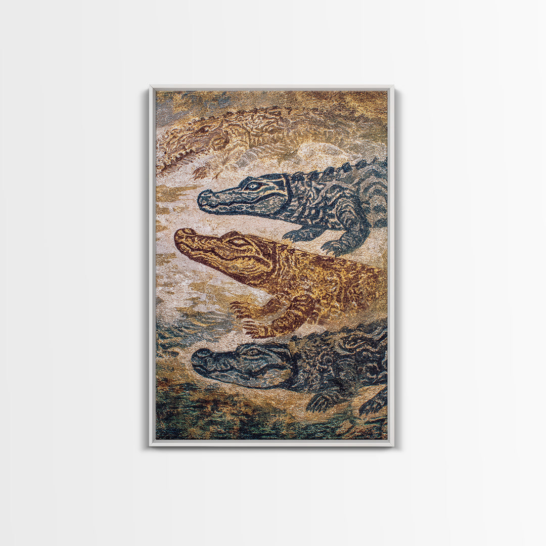 Swimming Crocodiles In Earth Tone Water Wall Art, African Safari Art Print, Reptile Wildlife Decor, Rustic Home Decor Gift