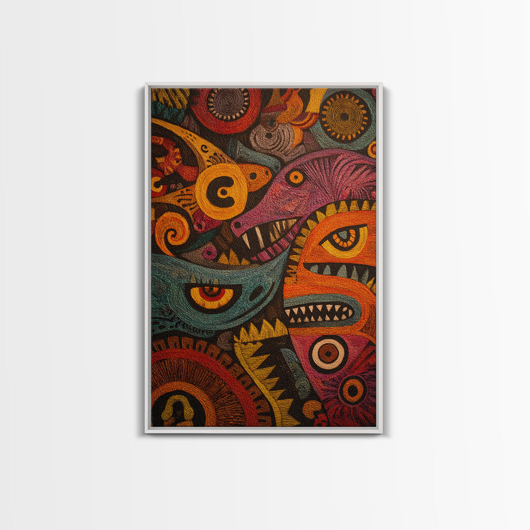Colorful Tribal Spirit Mask Canvas Print, African Abstract Art, Bold Ethnic Wall Decor, Modern Afrocentric Statement Gift