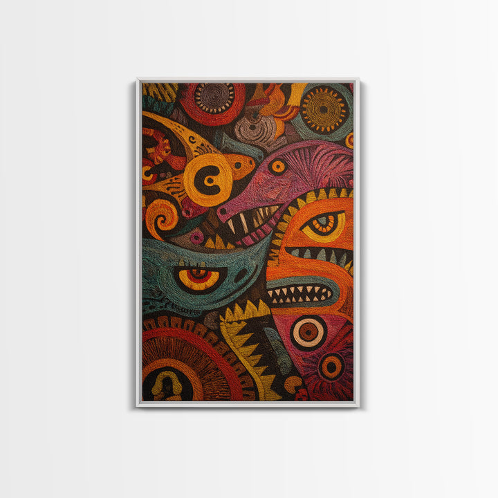 Colorful Tribal Spirit Mask Canvas Print, African Abstract Art, Bold Ethnic Wall Decor, Modern Afrocentric Statement Gift