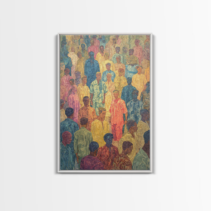 Pastel African Crowd Portrait Wall Art, Cultural Art Print, Black People Decor, Modern Diaspora Canvas For Office And Home