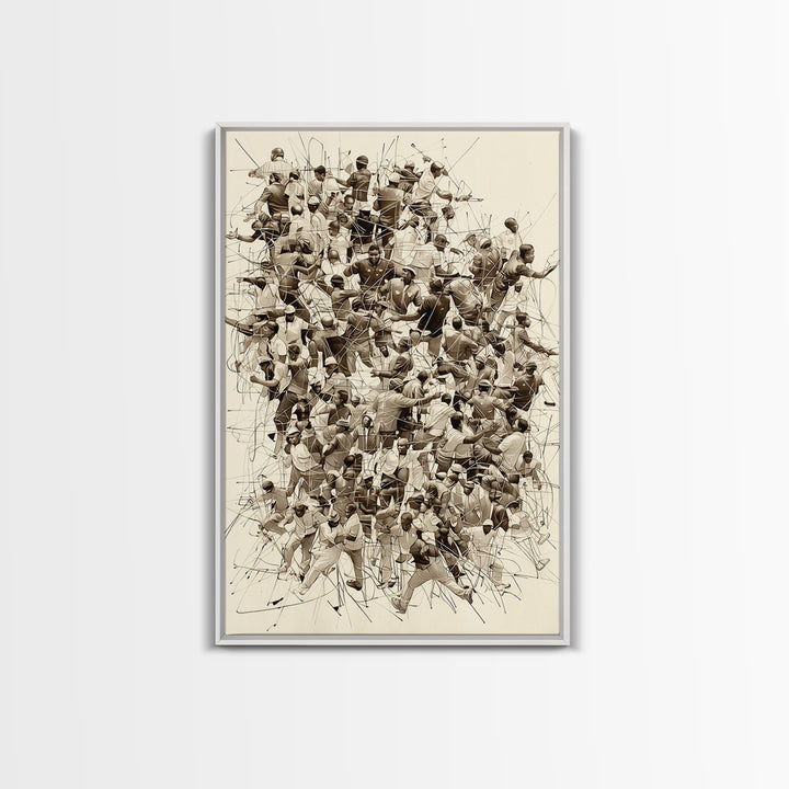 Sepia Community Crowd Collage Framed Canvas Print, African American Art, Black Culture Wall Decor, Contemporary Office Art