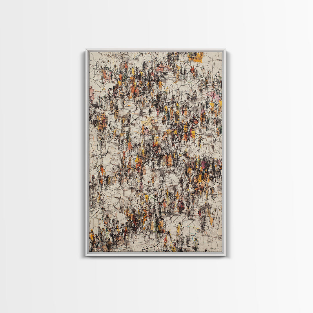Busy Urban Crowd Abstract Canvas Print, Orange And Black City People Scene, Contemporary Wall Decor, Modern Office Art Gift