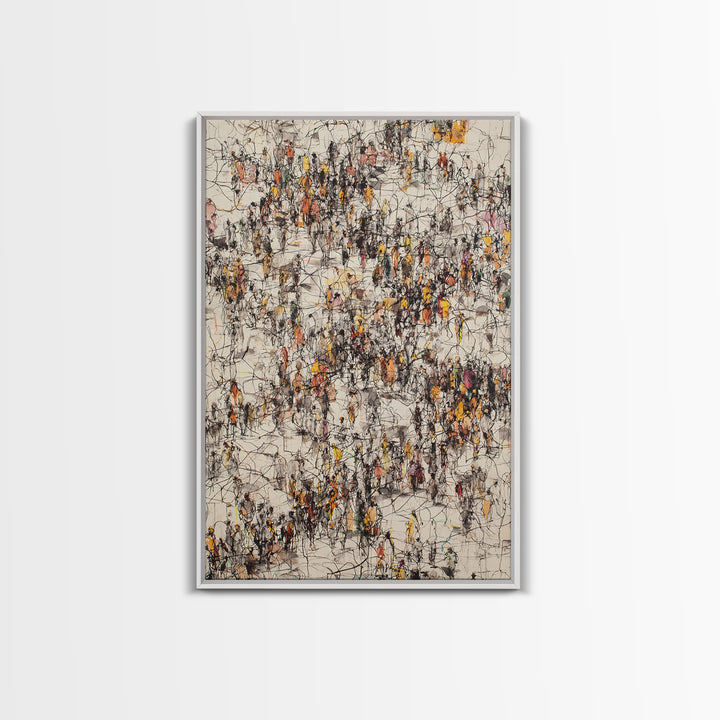 Busy Urban Crowd Abstract Canvas Print, Orange And Black City People Scene, Contemporary Wall Decor, Modern Office Art Gift