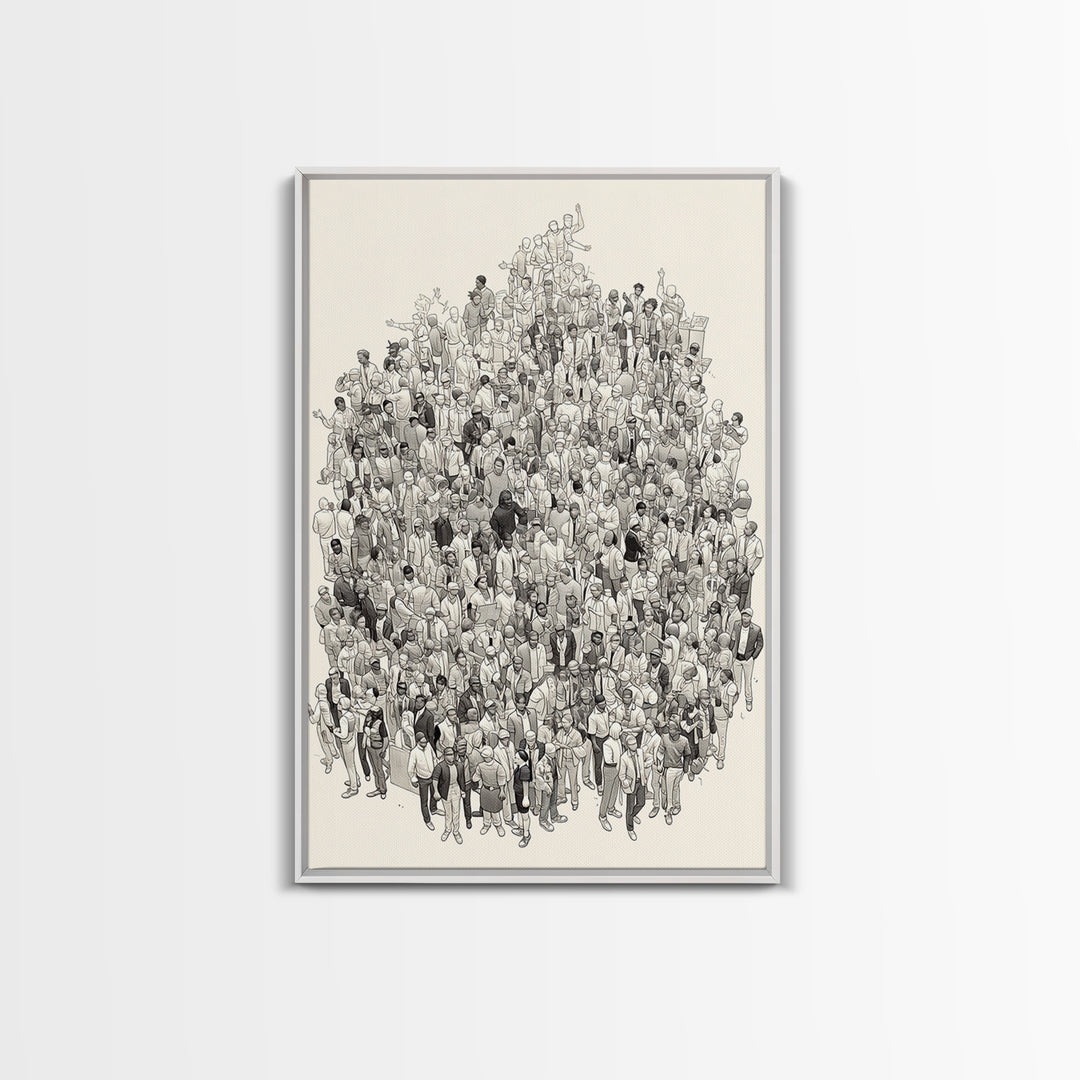 Large Community Crowd Drawing Wall Art, African American People Portrait, Minimalist Line Art Print, Cultural Home Decor