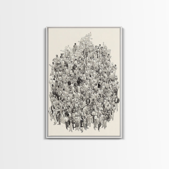 Large Community Crowd Drawing Wall Art, African American People Portrait, Minimalist Line Art Print, Cultural Home Decor