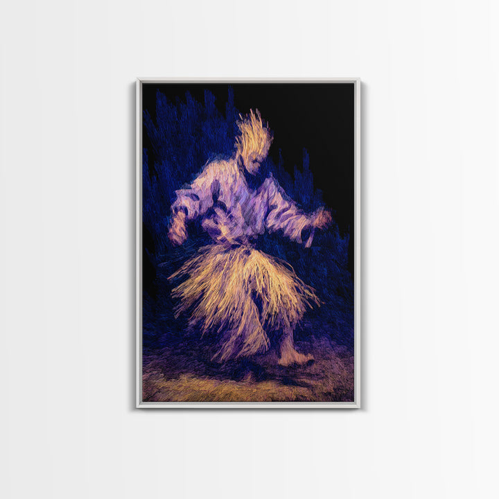 Blue And Gold African Dancer Framed Canvas Print, Ceremonial Movement Portrait, Afrocentric Wall Decor, Cultural Art Gift