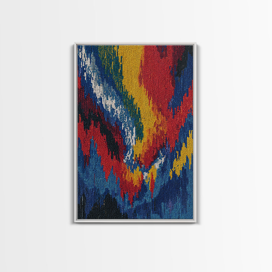 Bold Abstract Flame Feather Wall Art, Colorful African Inspired Canvas Print, Textile Art, Vibrant Modern Home Decor Gift