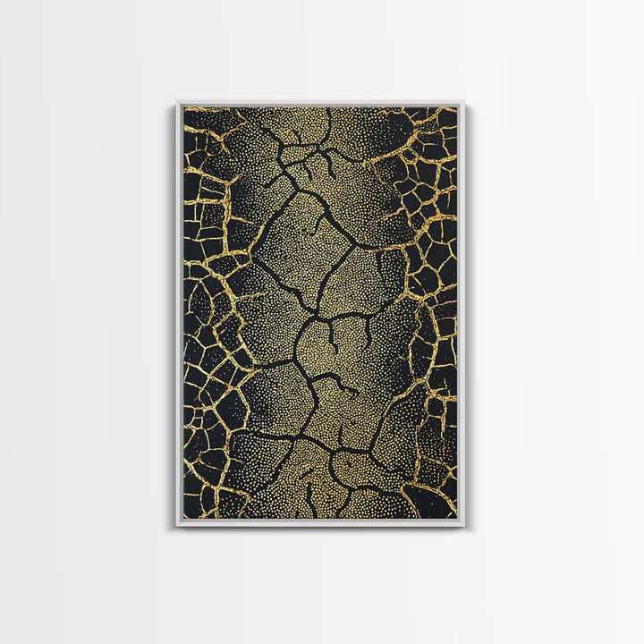 Black And Gold Cracked Earth Wall Art, Abstract African Landscape Canvas Print, Textured Art Print, Luxury Home Decor Statement Piece