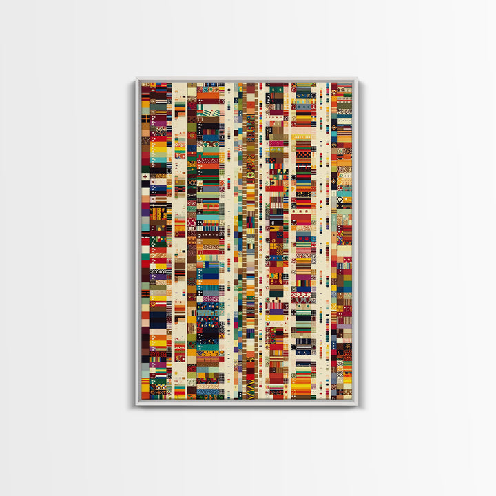 Pan African Textile Mosaic Strips Wall Art, Colorful African Fabric Patterns Canvas Print, Cultural Boho Home Decor Gift