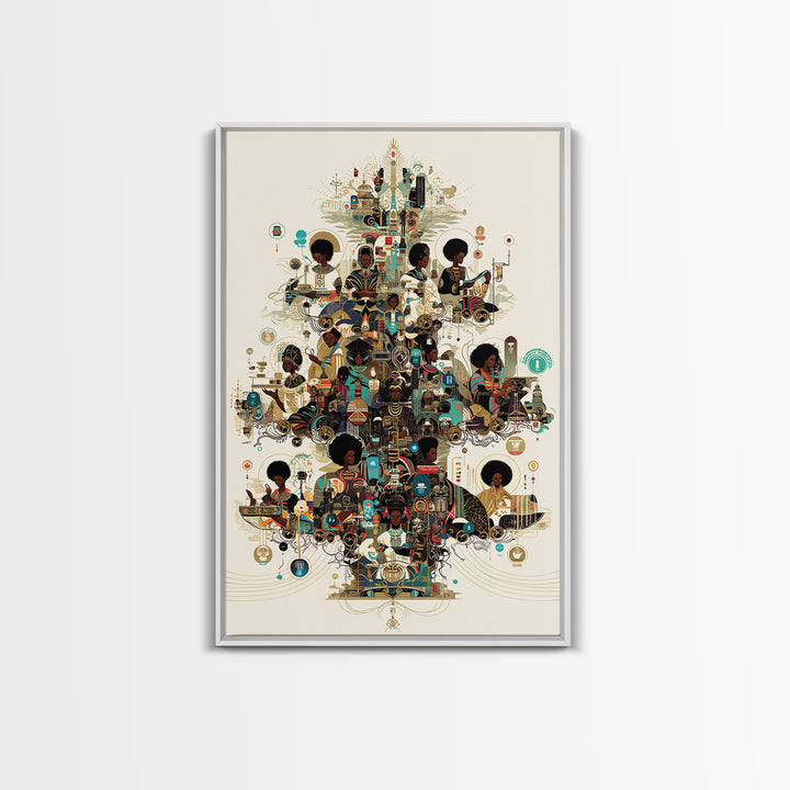 Afrofuturist Black Women Community Collage Wall Art, African American Art Print, Tech Culture Afrocentric Home Decor Gift