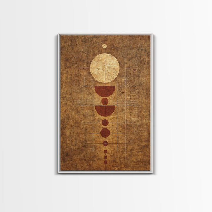 Earthy Geometric Circles Abstract Wall Art, Terracotta African Inspired Canvas Print, Mid Century Modern Home Decor For Living Room