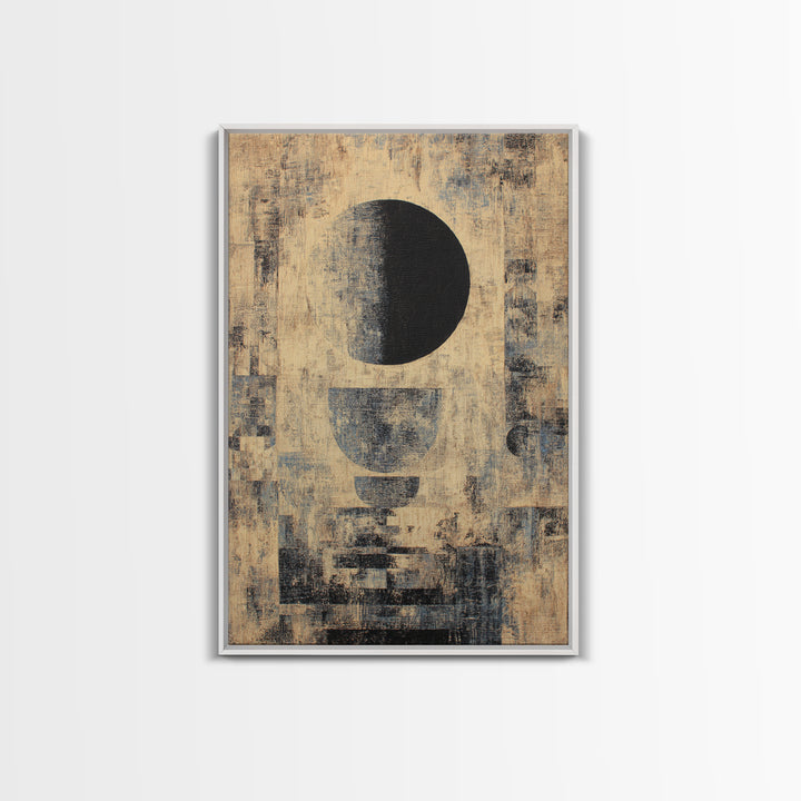 Textured Beige Black Geometric Abstract Wall Art, Modern African Inspired Canvas Decor, Minimalist Earth Tone Home Decor