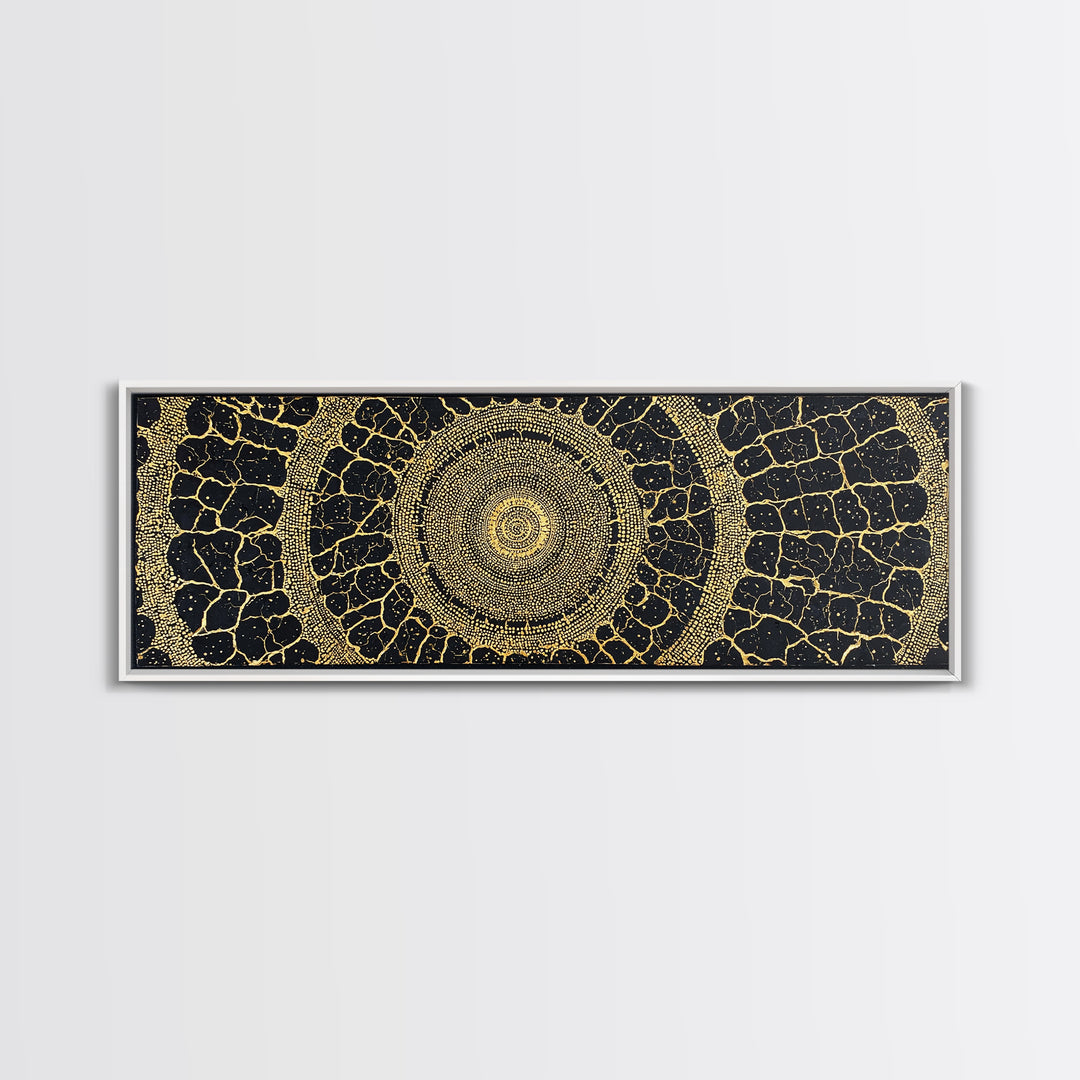 Black Gold Tribal Circle Canvas Print, African Abstract Pattern Wall Decor, Luxury Boho Textured Home Decor Gift For Living Room
