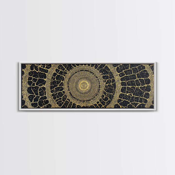 Black Gold Tribal Circle Canvas Print, African Abstract Pattern Wall Decor, Luxury Boho Textured Home Decor Gift For Living Room