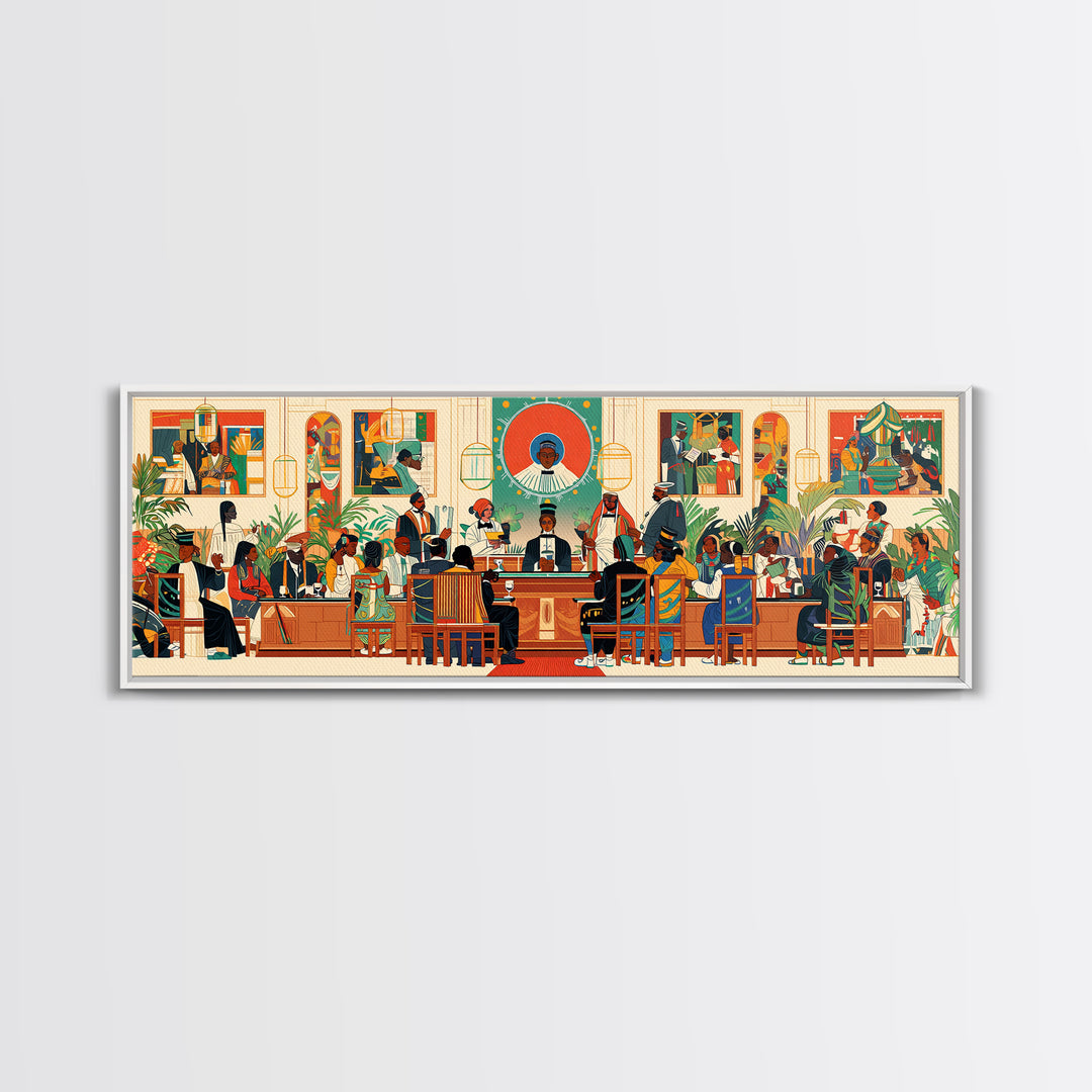 African Community Courtroom Wall Art, Modern African Art, Black Culture Canvas Print, Vibrant Statement Office Decor Gift