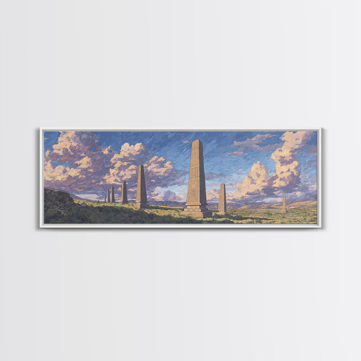 Stone Obelisk Field With Pastel Clouds Wall Art, African Art Print, Ancient African Art, Large Wall Art, Elegant Home Decor