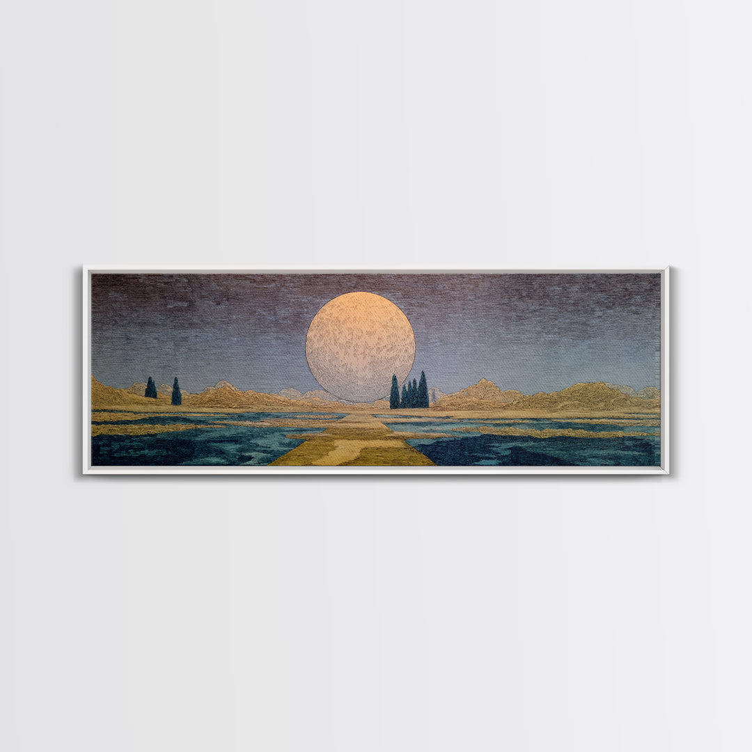 Surreal Moonrise Over Water Path Wall Art, African Landscape, Dreamy Wall Art, Minimalist Decor, Modern Canvas Art, Gift For Her