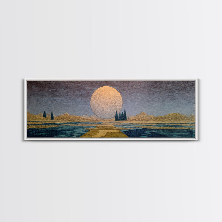Surreal Moonrise Over Water Path Wall Art, African Landscape, Dreamy Wall Art, Minimalist Decor, Modern Canvas Art, Gift For Her