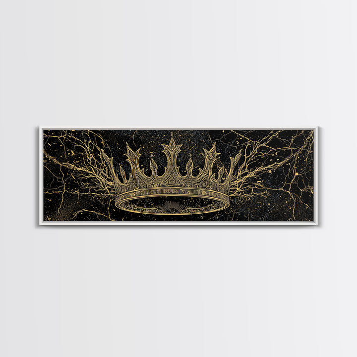 Golden Crown On Black Cosmic Branches Wall Art, Black And Gold Art, African Queen, Luxury Art, Statement Wall Decor Gift