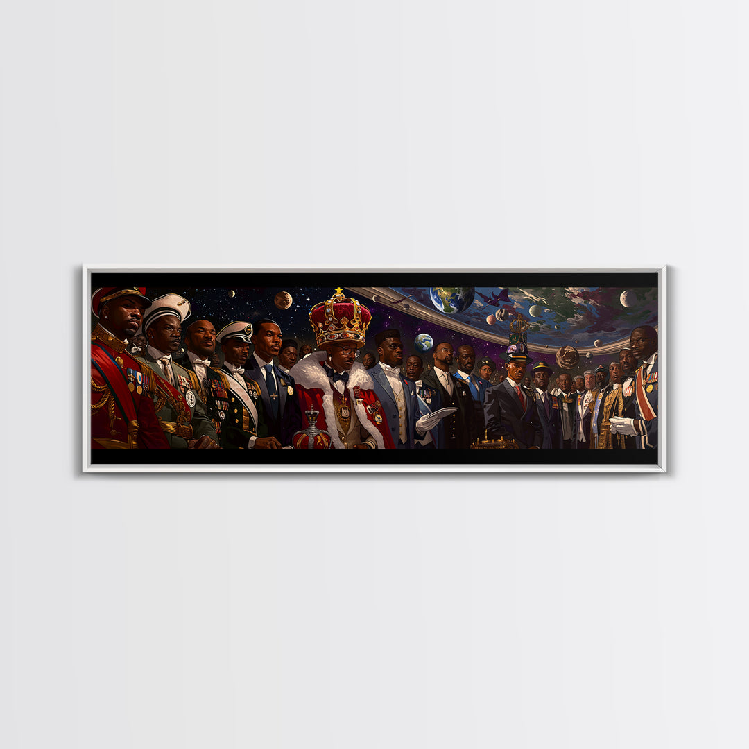 Regal African Emperor And Statesmen Framed Canvas Print, Black History Art, Military Portrait, Modern Afrocentric Decor Gift