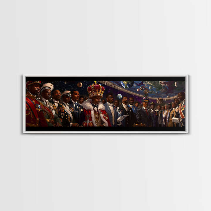 Regal African Emperor And Statesmen Framed Canvas Print, Black History Art, Military Portrait, Modern Afrocentric Decor Gift