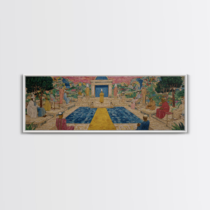 Golden Temple Garden Courtyard Canvas Print, African Inspired Landscape, Sacred Pathway Wall Decor, Elegant Home Art Gift